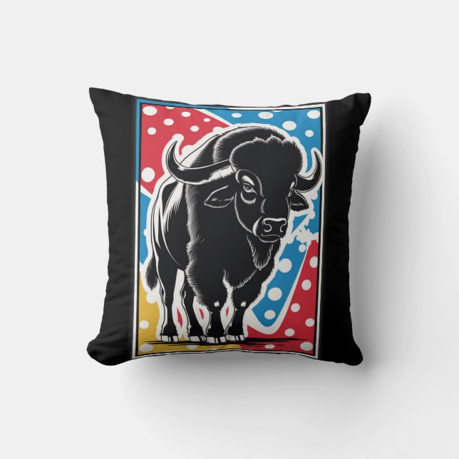 Bison - Buffalo Pop Art Vintage Retro Cushion (Front)