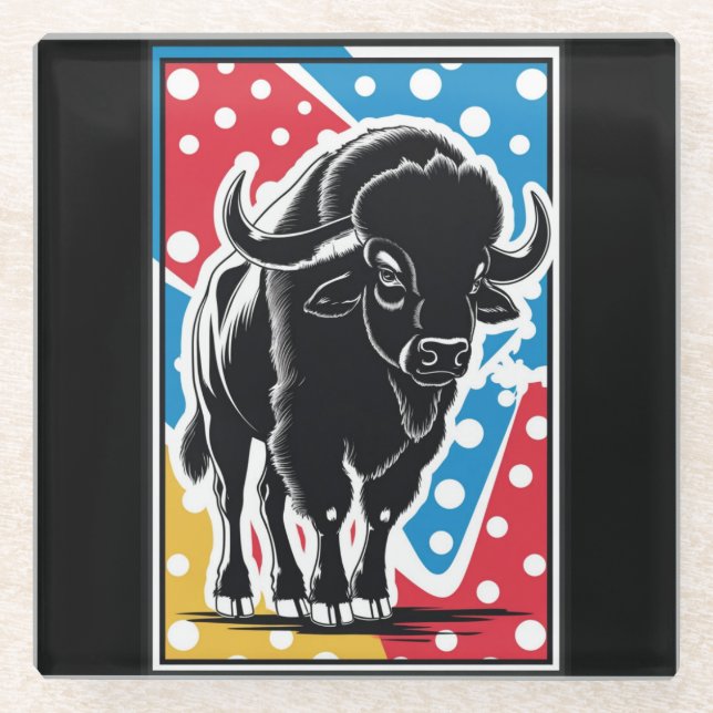 Bison - Buffalo Pop Art Vintage Retro Glass Coaster (Front)