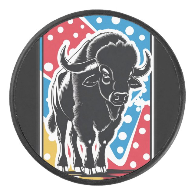 Bison - Buffalo Pop Art Vintage Retro Hockey Puck (Front)
