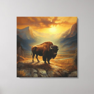 Bison Buffalo Sunset View Canvas Print
