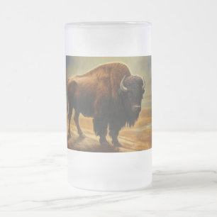 Bison Buffalo Sunset View Frosted Glass Beer Mug