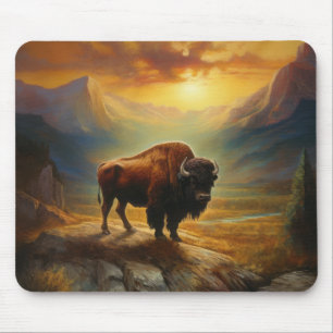 Bison Buffalo Sunset View Painting Mouse Mat