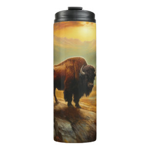 Bison Buffalo Sunset View Painting Thermal Tumbler