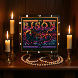 Bison Buffalo Tooled Buffalo Square Wall Clock