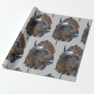 Bison Buffalo Watercolor Animal Nature Pattern Art Wrapping Paper