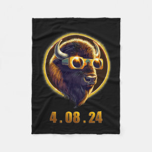 Bison Buffalo Wearing Gles Solar 2024 Eclipse  Fleece Blanket