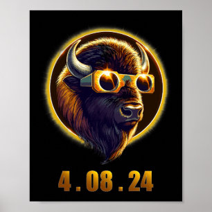 Bison Buffalo Wearing Gles Solar 2024 Eclipse Poster