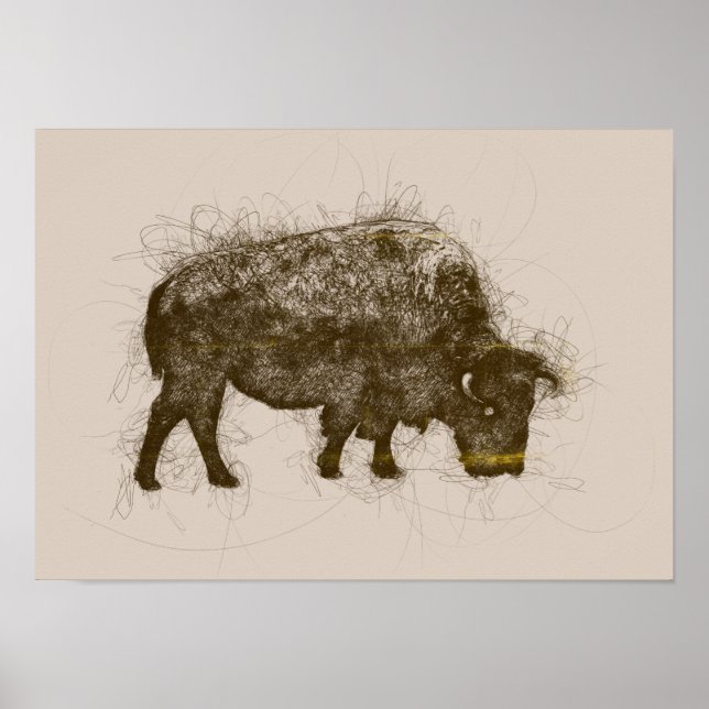 Bison Bull Ballpoint Pen Doodle Poster (Front)
