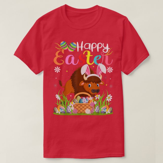 Bison Bunny Egg Hunting Funny Bison Happy Easter  T-Shirt (Design Front)