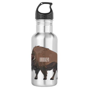Bison cartoon illustration 532 ml water bottle