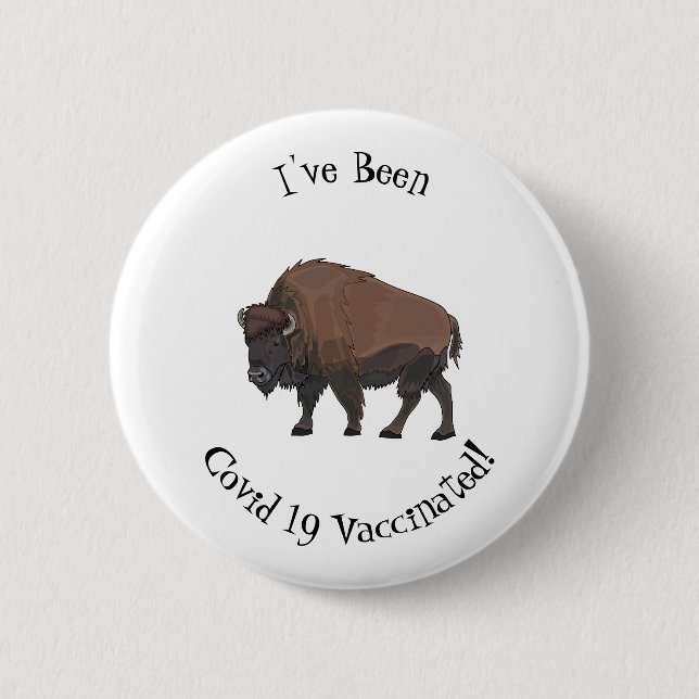 Bison cartoon illustration 6 cm round badge (Front)