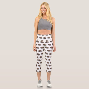 Bison cartoon illustration capri leggings