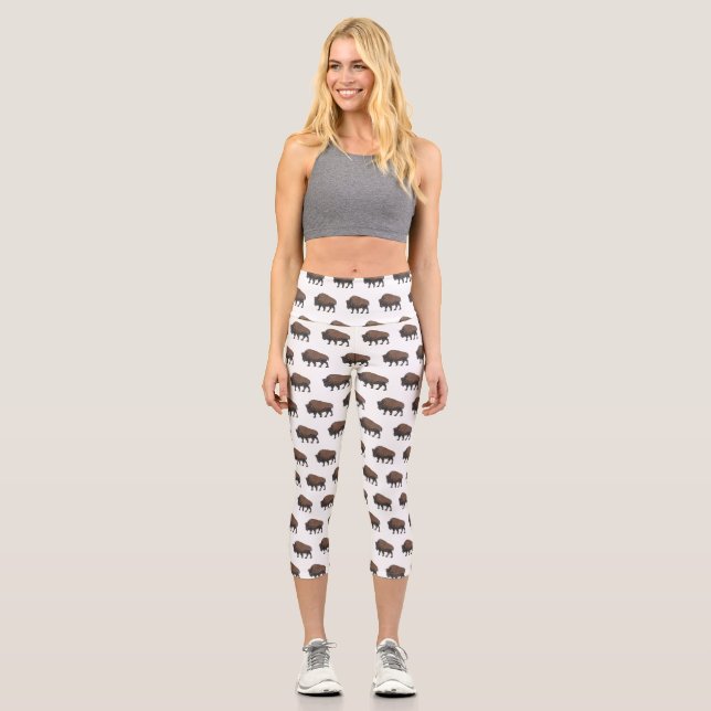 Bison cartoon illustration capri leggings (Front)