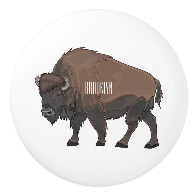 Bison cartoon illustration ceramic knob (Front)