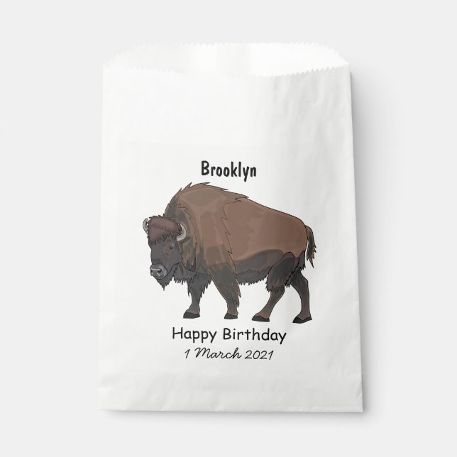 Bison cartoon illustration favour bags (Front)