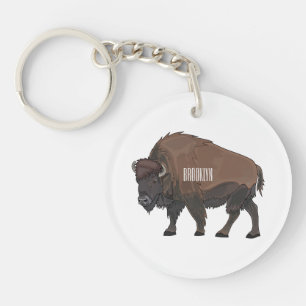 Bison cartoon illustration key ring