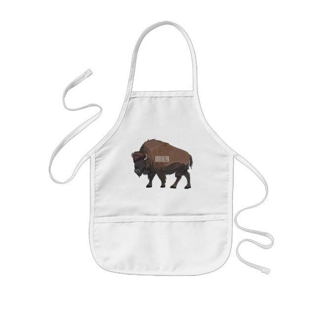 Bison cartoon illustration kids apron (Front)