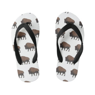 Bison cartoon illustration kid's flip flops