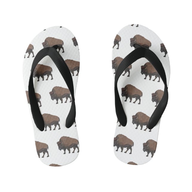 Bison cartoon illustration kid's flip flops (Footbed)