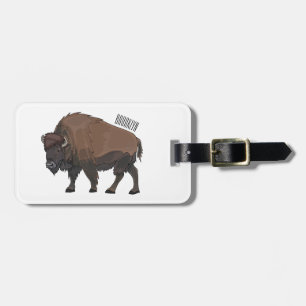 Bison cartoon illustration luggage tag