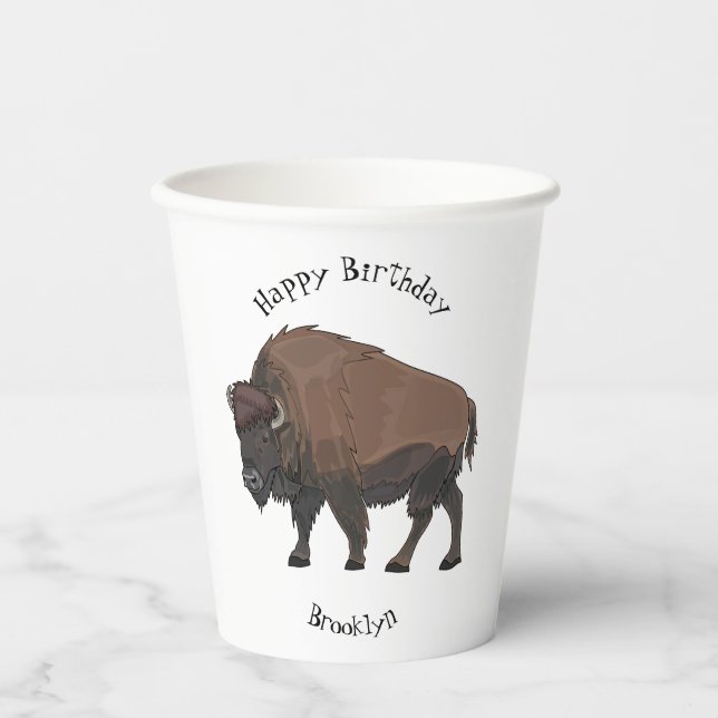 Bison cartoon illustration paper cups (Front)