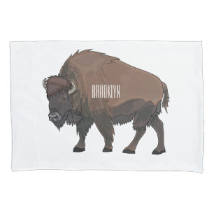 Bison cartoon illustration pillowcase