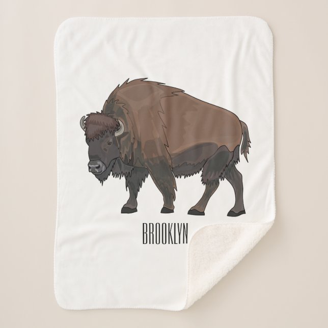 Bison cartoon illustration sherpa blanket (Front)