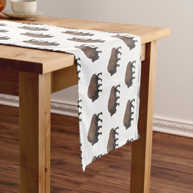 Bison cartoon illustration short table runner (In Situ)
