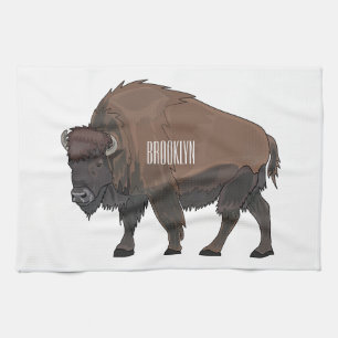 Bison cartoon illustration tea towel