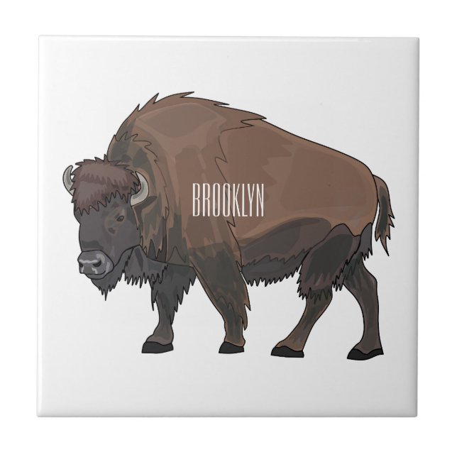 Bison cartoon illustration tile (Front)