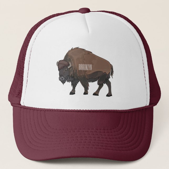 Bison cartoon illustration trucker hat (Front)