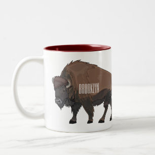 Bison cartoon illustration Two-Tone coffee mug