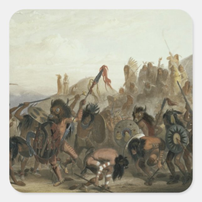 Bison-Dance of the Mandan Indians in front of thei Square Sticker (Front)