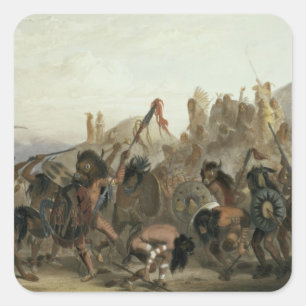 Bison-Dance of the Mandan Indians in front of thei Square Sticker
