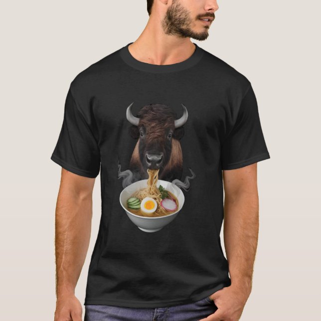 Bison Eating Ramen Realistic T-Shirt (Front)