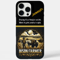 Bison Farmer at Sunset in Fields
