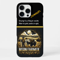 Bison Farmer at Sunset in Fields