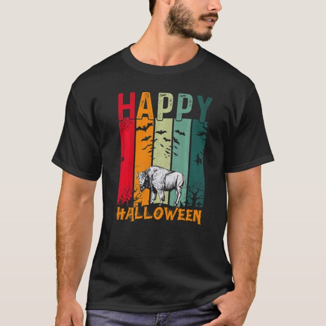 Bison  Girls Boys Retro Style Halloween Dinner Par T-Shirt (Front)