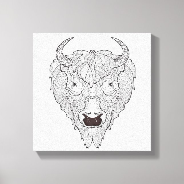 Bison Head Doodle 6 Canvas Print (Front)