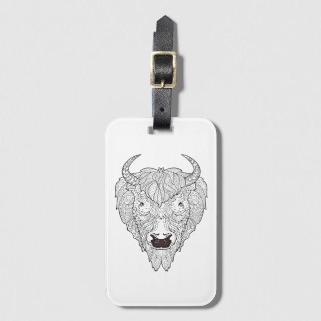 Bison Head Doodle Luggage Tag (Front Vertical)