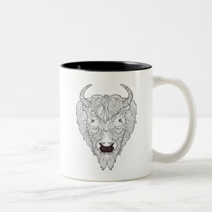 Bison Head Doodle Two-Tone Coffee Mug