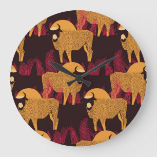 Bison High Grass: Field Pattern. Large Clock