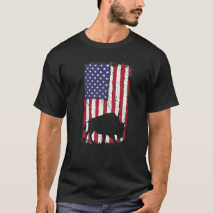 Bison Hunting  Hunter Us American Flag Bison T-Shirt