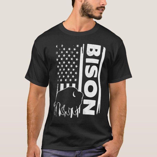 Bison hunting US flag graphic concept T-Shirt (Front)