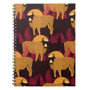 Bison in a field in high grass seamless pattern notebook