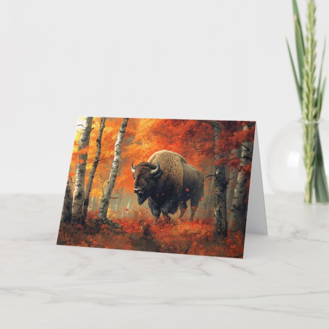 Bison in the Autumn Woods Artwork Card (Front)
