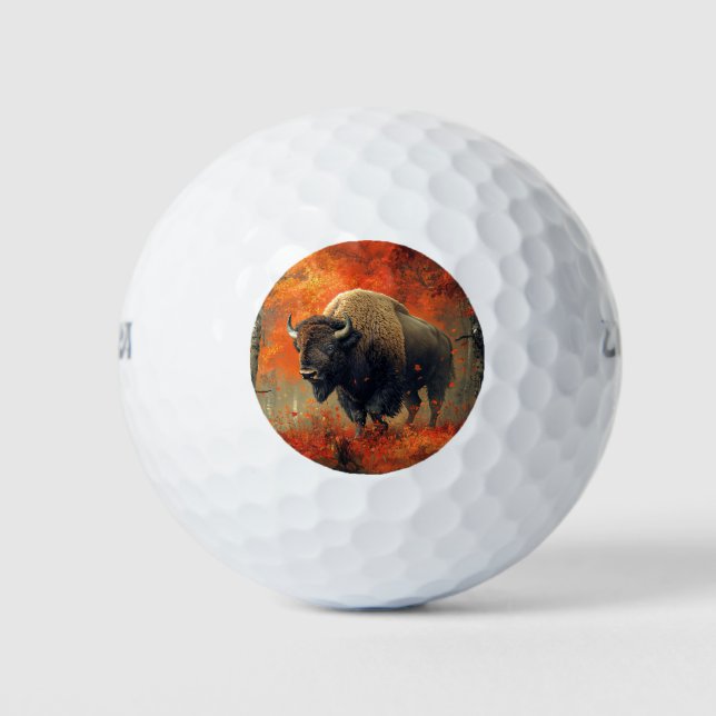 Bison in the Autumn Woods Artwork Golf Balls (Front)