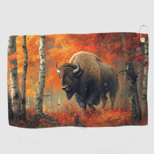 Bison in the Autumn Woods Artwork Golf Towel