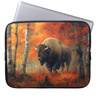 Bison in the Autumn Woods Artwork Laptop Sleeve