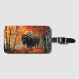 Bison in the Autumn Woods Artwork Luggage Tag